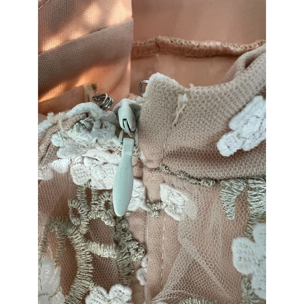Altar'd State Dress Sz S Blush Tan Formal Floral Lace Overlay‎ V-Neck Long Maxi - Picture 11 of 16